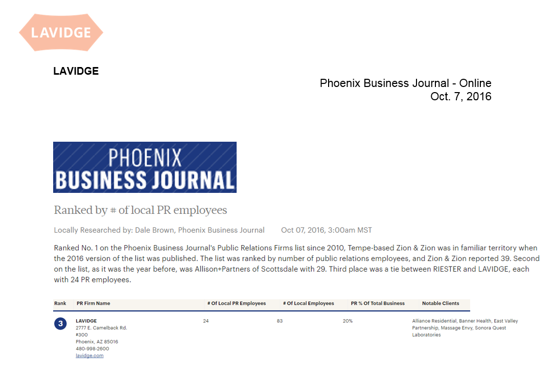Phoenix Business Journal snippet