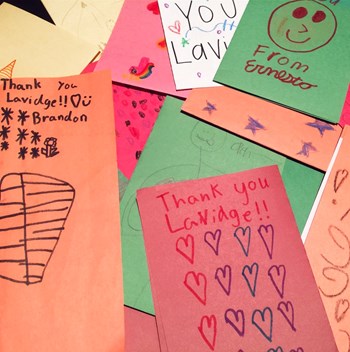 Nevitt Elementary School pupils thank LAVIDGE by creating thank-you cards.