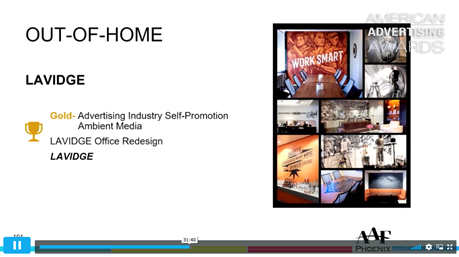 LAVIDGE took home the Gold for Out-of-Home Advertising Industry Self-Promotion, Ambient Media.